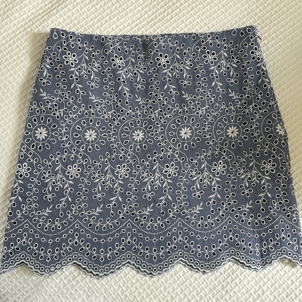 LOFT Navy Eyelet Embroidered Mini Skirt